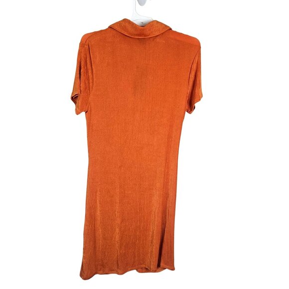 Wild Fable Womens M Dress Rust Orange Short Sleeve Button Down Ruched Bodycon - Picture 3 of 9